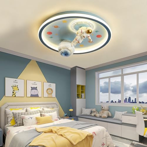 RuiRfh Deckenlampe Cartoon LED Kinderzimmer Deckenleuchte mit Fernbedienung Kinder Astronaut Deckenleuchten Dimmbar Kinderzimmerlampe Glas Lampenschirm Junge Mädchen Schlafzimmer Teenagerzimmer Kronle