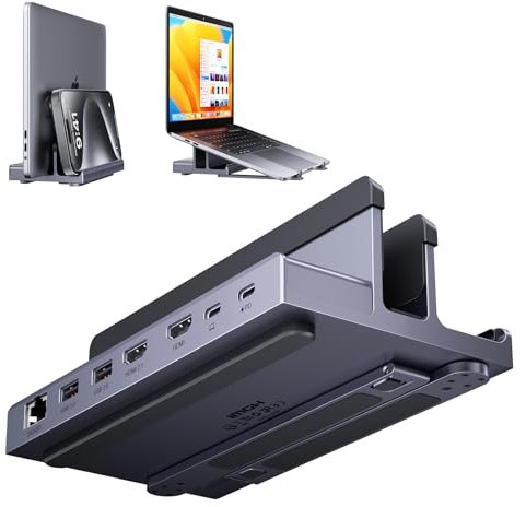 Docking Station Dual Monitor: QUUGE 7 in 1 USB C Dock Stand with Dual HDMI(4K120Hz + 60Hz), Gigabit Ethernet, 2xUSB3.0, 100W PD & Laptop Stand, Macbook Docking Station USB C for MacBook Air/Pro, Dell