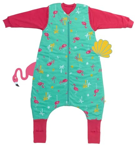 schlummersack Baby Schlafsack mit Füßen Bio Baumwolle 2.5 Tog 60 cm Flamingo | Schlafsack mit Beinen und verlängerten Bündchen für eine Körpergröße von 60-70cm | Ganzjahres Schlafsack mit Ärmel