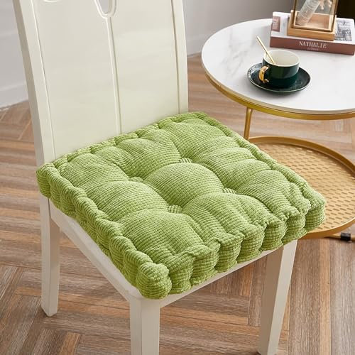 2er Set Stuhlkissen, Sitzkissen 45 * 45cm für Indoor und Outdoor, Bodenkissen, aus 100% Baumwolle Polsterung Steppkissen/Bodenkissen, Festes Bodenkissen,Yogakissen, Haustierbett, Knospengrün