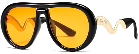 SHEEN KELLY Übergroße, trendige, polarisierte Piloten-Sonnenbrille für Damen und Herren, Retro-Oval-Flat-Top-Rahmen, gebogene Metall-Designer-Brillen