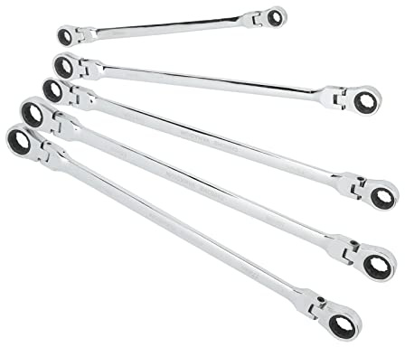 lvifloae Juego de llaves de trinquete con cabeza flexible extralarga de 5 piezas Respuesta flexible a espacios estrechos Llaves de extremo de caja doble de 72 dientes Diseño de cabeza