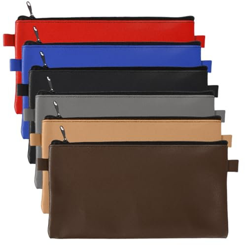 Leikurvo 6 Stück Geldtaschen Banktasche, 28 x 16 cm Geldbeutel Geldtasche, Banktaschen aus Kunstleder, PU Dokumententasche mit Reißverschluss, Kosmetiktasche, Geldmappe, Transporttasche(6 Farben)