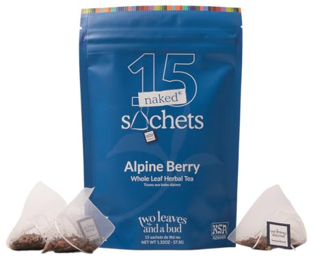 Two Leaves and a Bud Alpine Berry - 15 Naked Tea Sachets, Naturally Caffeine Free, Whole Leaf Herbal Tea in Eco-Friendly Unwrapped Compostable Sachets, Resealable Bag, 15 Count (Pack of 1)