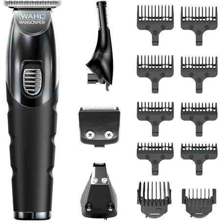 Wahl Manscaper Toolbox, Full Body & Beard Trimmer, 4 Detachable Heads, Safe-Touch Blade Heads, Easy Clean Washable Blades, Multi-Length Trimming, Nose & Ear Trimmer, Rechargeable, Black