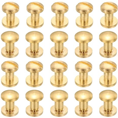 PATIKIL Chicago Screws, 20 Sets M4x5mm Brass Chicago Screw Phillips Binding Post Screw Rivets for Leather Belt Scrapbook Photo Albums, Gold