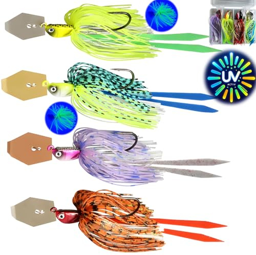 Njord Kalastus Chatterbait Neuheit 2024 - 4 Stück wählbar (2x UV-Aktiv) Hecht Köder Spinnerbait | 7g, 10g, 14g