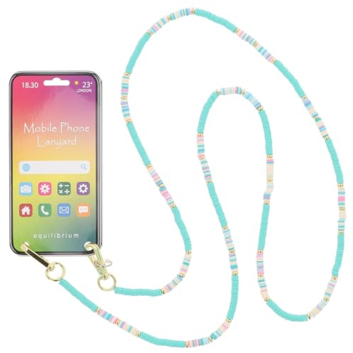 equilibrium Beaded Mobile Phone Lanyard Long Body Secure Strap - Aqua, Black or Multicoloured (Aqua)