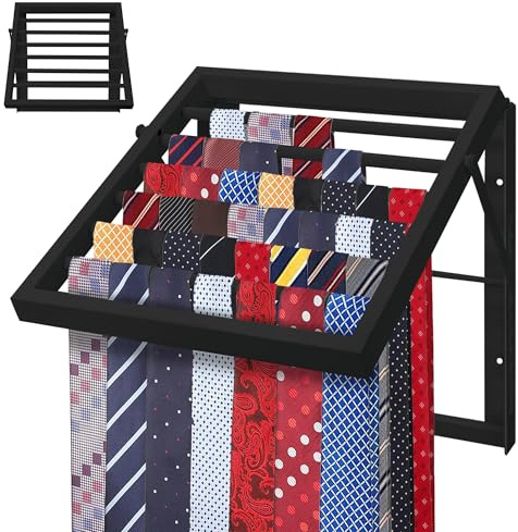 Tie Organizer for Men, Tie Organizer up to 54 Ties, Metal Tie Racks for Men Closet, Tie Holders for Closet, Tie Rack Wall Mounted, Suitable for Ties, Scarves and Belts Organization (Black)