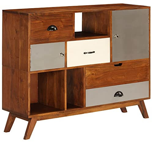 HEFZGDB Sideboard 115x35x86 cm Massivholz Akazie Sidebord Barschrank Flurschrank Vorratsschrank Küche für Speisesaal Wohnstube Dessert Shop Café