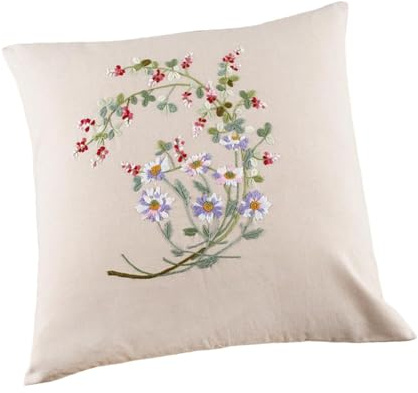 rockible Embroidery Pillow Kit Cushion Cover DIY Crafts Pillow Embroidered Floral Cushion Case, for Bedroom Wedding Adults Beginners, C