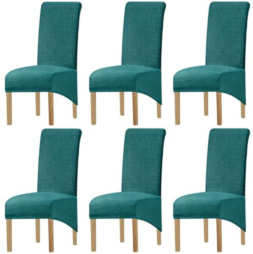 Stuhlhussen für Esszimmerstühle, Stretch-Spandex, für Esszimmer, Bankett, Restaurant, Zuhause, abnehmbar, waschbar, dunkelgrün, elastischer Stuhlschutz für Küchendekoration und Fell, 6 Stück