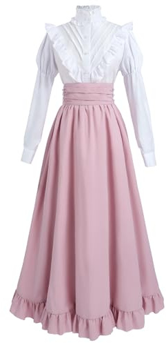 Fiamll Vestido medieval renacentista para mujer, vestido victoriano, vestido de fiesta vintage, blusa victoriana con falda larga renacentista, Rosa1, L