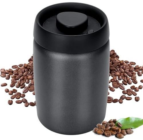 Cozary Bote para Café, Tarro de 1.2L Hermético de Acero Inoxidable con tapa de vacío, para almacenar granos de café, té, nueces, especias, cacao, etc (negro)