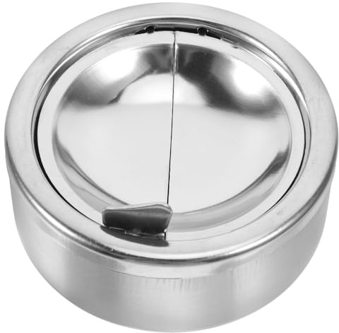 SAFIGLE Heavy Stainless Steel Ashtray with Lid for Smokers, round Shape, Easy to Clean and User-friendly Design, for Home and Study Room Use