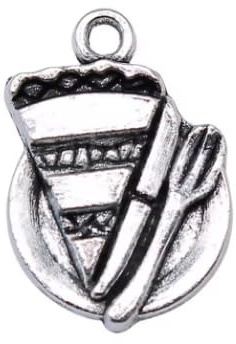20 Pieces Antique Silver Slice of Cake/Pie/Tart Charms on a Plate With Knife & Fork