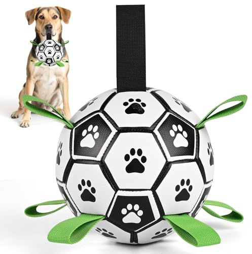 LustLocke Hundleksak boll, 15 cm hundboll med nylonrep, interaktiv hundfotbollsleksak för medelstora stora hundar, hundboll för inomhus, utomhus, trädgård och pool