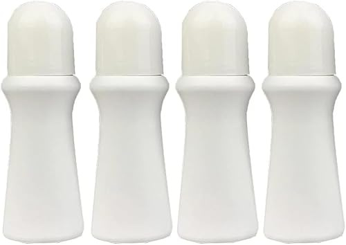 Wyjuan 4 Pcs White 75ml Empty Refillable Roller Bottle Plastic Roll On Bottles Reusable Rollerball Bottles DIY Deodorant Containers with Roller Ball, Cosmetic