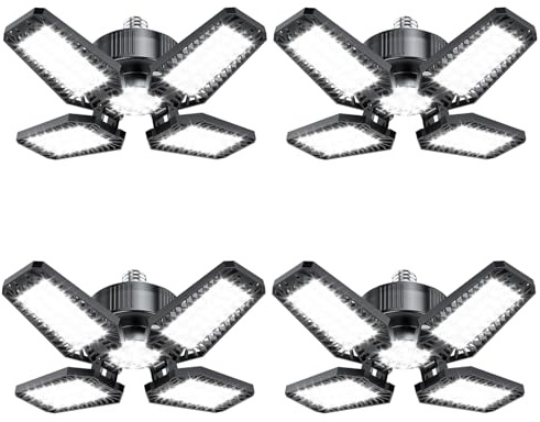TOPAUBUB Luz de Garaje LED 4 Piezas 20W - 2000LM Luces Taller LED Garaje Techo con 4+1 Paneles Orientables 6500K E27/E26 para Industrial/Sótano (Equivalente a 120W)