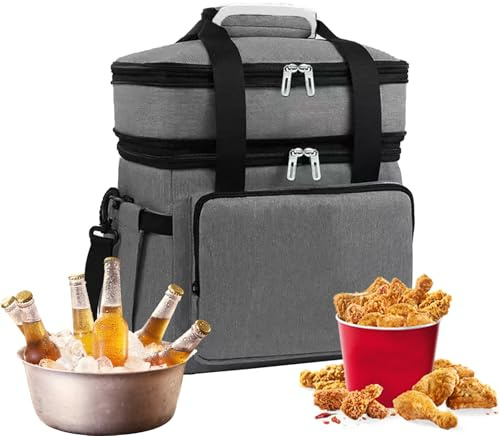 18 l Lunchbox für Herren, doppelstöckige Lunchtasche, weiche Kühltasche mit hartem Futter, isolierte Picknicktasche, auslaufsicher, mit Schultergurt, für Strand/Picknick/Reisen/Camping/Grillen