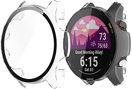 Compatible for Garmin Forerunner 255 Watch Cover, Blueshaweu Hard PC Case with Tempered Glass Screen Protector Compatible with Garmin Forerunner 255 / 255S Smartwatch (Clear, 255-46mm Case)