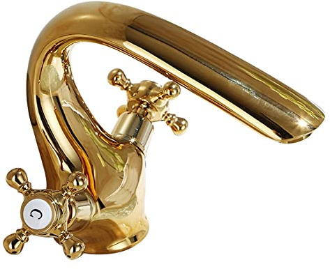 Grifo de baño de latón Vintage con manijas Cruzadas Dobles para un Solo Agujero para el Lavabo para el baño de Agua fría y Agua Caliente Grifo de tocador Vintage en Color de Oro Rosa