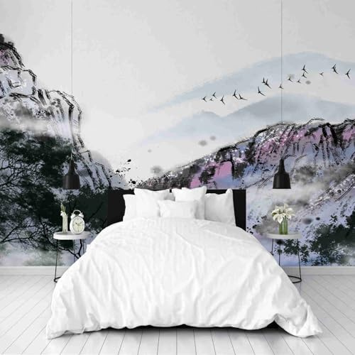 Dppyuxa Papier Peint Salle de Bain Peinture à l'encre Montagne Papier Peint 3D Paysage Forêt Geant Mural Intissé Imperméable pour Salon Chambre Cuisine Film pour Murale Poster Décoration 450x315 cm