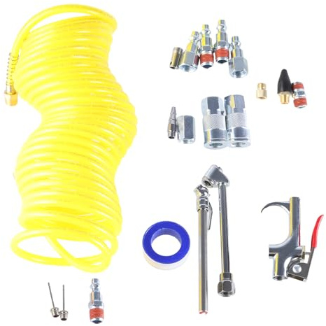 20Piece Professional Air Compressor Accessory Kits with Recoils Hose and Blow for Inflation and Cleans Attachments Air Tool Set