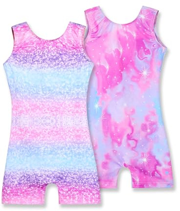 Nymphperi Girls Gymnastics Leotards Size 8-9 Years Old 2 Pack Rainbow Dot Sets Sleeveless Pink Tie Dye Tumbling Outfits
