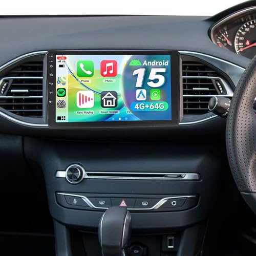 ACAVICA 9 IPS Android 15 Car Stereo Radio for Peugeot 308 II T9 2013-2021 | 4+64GB Sat Nav, Bluetooth 5.4 WiFi 6, Wireless CarPlay Android Auto, Peugeot Carplay GPS Navi, DSP, FM/RDS, SWC, Rear Camera