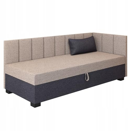 TAPCZANY24 - Boxspringbett Adel+ 93x198 cm mit Taschenfederkern Matratze | Bett mit Matratze, Polsterbett mit Bettkasten, Gepolstertes Einzel Bett, Schlafsofa - Beige Graphit