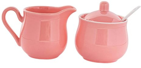 FLCPJGV Azucarero Set de Cerámica con Jarra para Crema Contenedor para Azúcar con Tapa Y Cuchara Acabado Sofisticado Y Adecuado para Estación de Café, Rosa, Individual