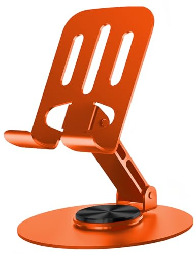 Lusosh Universal Metal Cell Phone Stand, Orange | Multi-Angel Adjustable, 360° Rotation, Non-Slip Metal, Compatible with iPhone 17 16 Pro Max and All Smartphones