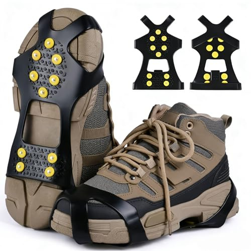 Spikes für Schuhe Winter, Anti Rutsch Schuhspikes zum Überziehen mit 10 Edelstahlspikes, 2026 Neu Schneeketten für Schuhe, Geeignet Zum Wandern, Spazierengehen, Eisfischen, Klettern, Schnee, EIS