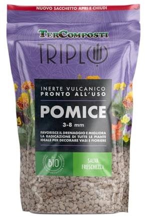 TerComposti Triplo Pomice Vulcanica 3-8 mm, Inerte per Drenaggio Piante, BIO, 3 Litri