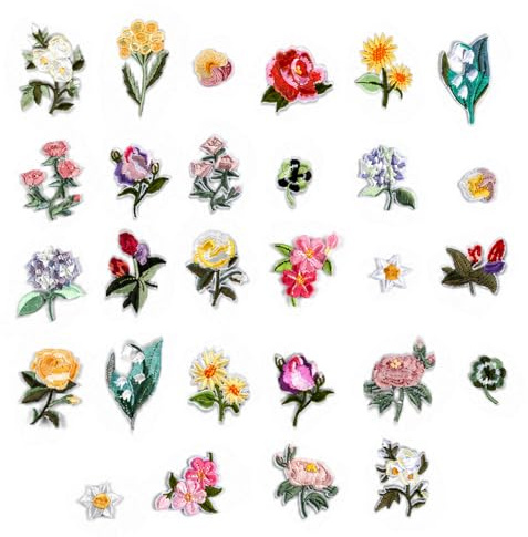 Blumen Patches zum Aufnähen, Bestickte Aufnäher Aufbügeln Blumen 28 Stück | Aufnäher Stickerei Aufbügelbar DIY für Kleidung Hüte Jeans Hemden Jacken Taschen