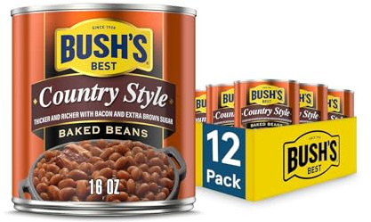 BUSH'S BEST 16 oz Canned Country Style Baked Beans, Source of Plant Based Protein and Fiber, Gluten Free, (Pack of 12)