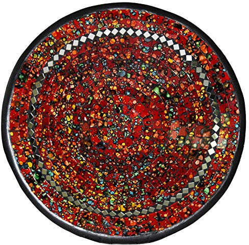 Simandra Mosaikschale Tonschale Glasschale Dekoschale Mosaik Kunsthandwerk Glassteine Deko rund Spiegel XXL Color Rot