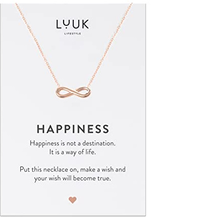 LUUK LIFESTYLE Edelstahl Halskette Infinity Anhänger, Rosé | Unendlich, Symbol der Freunschaft, Geschenkidee für Frauen, Teenager, Wasserfest, Hypoallergen, 50cm verstellbare Kette