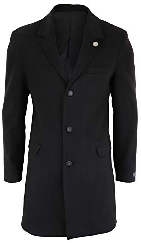 TruClothing Mens 3/4 Long Overcoat Jacket Wool Feel Coat Blinders Slim Fit