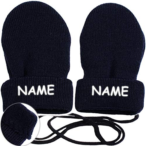alles-meine.de GmbH sehr weiche Merino-Wolle Strick & Fleece - Fausthandschuhe - dunkel BLAU - inkl. Name - Größe: 1 bis 2 Jahre - Baumwolle & Schurwolle - Kinder/Baby - ..