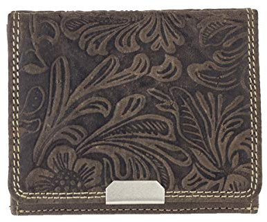 LEAS Wiener Schachtel mit RFID-Schutz Blumen-Print im Ausweis-Format mit großer Kleingeldschütte im Vintage-Style, Echt-Leder, braun - Vintage-Collection