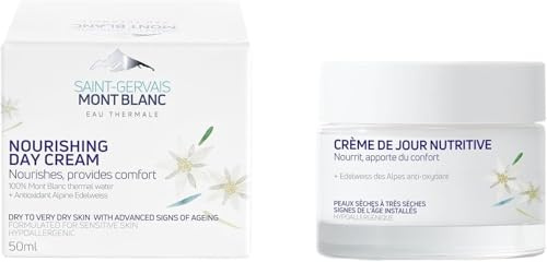 Saint-Gervais Mont Blanc Crema de día nutritiva antiedad para pieles maduras secas a muy secas, 50 ml | Agua termal del Mont Blanc, Edelweiss orgánico & Adenosina, textura de fusión sin acabado graso, pieles secas y sensibles