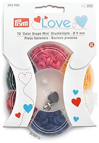 Prym Love 393950 Color Snaps Mini – 72 bunte Druckknöpfe mit Werkzeug, 9 mm, 6 Farben in Aufbewahrungsbox – für Baby- & Kinderkleidung, kompatibel mit VARIO-Zange + Vario Creative Tool