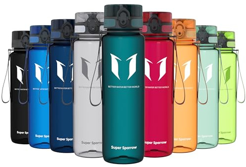Sparrow Gourde Sport 500ml/750ml/1L - sans BPA - Tritan Plastique Bouteille | Étanche, Gourdes eau, Légère, Lave-vaisselle, Flip Top 1-Clic, Ergonomique, École, Sport, Fitness, Gym, Running, Randonnée