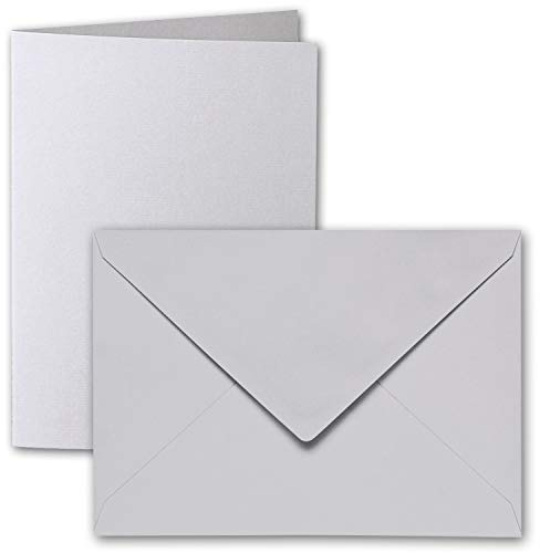 ARTOZ 50x DIN B6 Faltkarten-Set mit Umschlägen - lichtgrau (Grau) - 120 x 169 mm - gerippte Bastelkarten blanko mit Brief-Umschlägen - 220 g/m²
