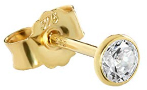 NKlaus simple 3,5mm calice clou d'oreille or jaune 375 or boucle d'oreille cristal 9 carats zircon blanc 2604
