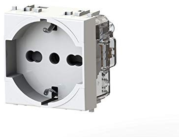4box - Presa Elettrica Tipo P40 2P+T Compatibile con Vimar® Plana™. Permette di collegare una spina Schuko oppure una spina da 10 o 16A senza adattatori. Installazione facile. Colore Bianco