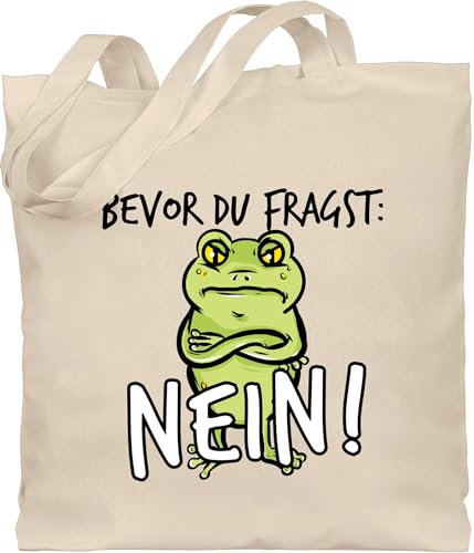 Shirtracer Baumwolltasche - Sprüche Statement mit Spruch - Bevor du fragst: Nein! - Frosch - Schwarz - Unisize - Naturweiß - frösche tasche beutel+mit+sprüchen+lustig sprueche nö beutel