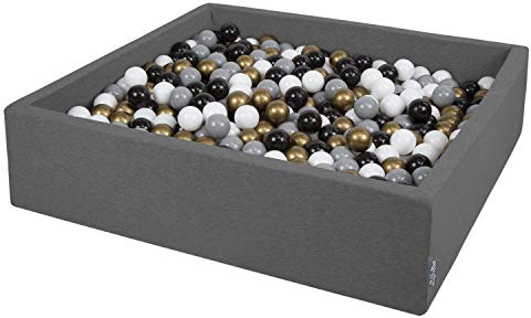 KiddyMoon Großes Bällebad Quadrat 120 x 120 x 30 cm mit 300 Bällen 7 cm Weiches und Sicheres Spielzeug Ballgrube Abnehmbarer Bezug Waschbar